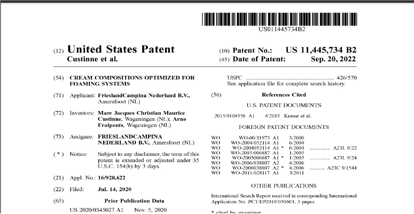 TODAY’S PATENT – CREAM COMPOSITIONS OPTIMIZED FOR FOAMING SYSTEMS